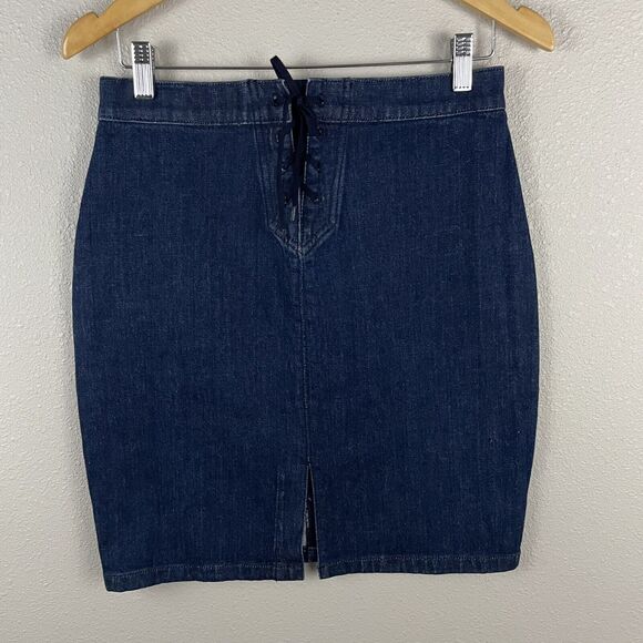 J Crew Womens 27 Lace Up Back Blue Denim Pencil Skirt - Picture 3 of 5